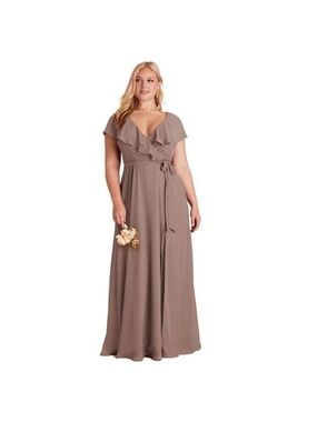 Birdy Grey Taupe Flutter Sleeve Chiffon Maxi Dress Wedding Bridesmaid Formal 2X